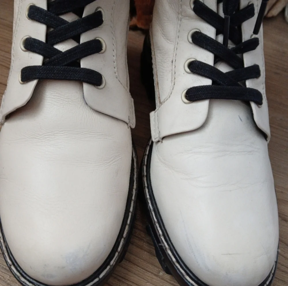 RAG & BONE Shiloh White LEATHER Lace Up COMBAT BOOTS Women's Shoe Size 7.5 38 - Picture 5 of 10